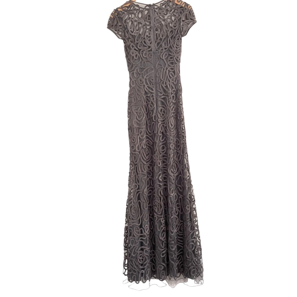 Anny Lee Gray Swirl Appliqué Short Sleeve Fitted Long Gown XS - Picture 3 of 15